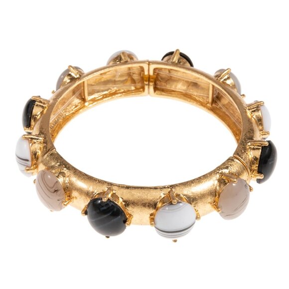 Byzantine Inspired Stone Gold Dipped Stretch Cuff Bangle Bracelets SET of 2 - Picture 8 of 11